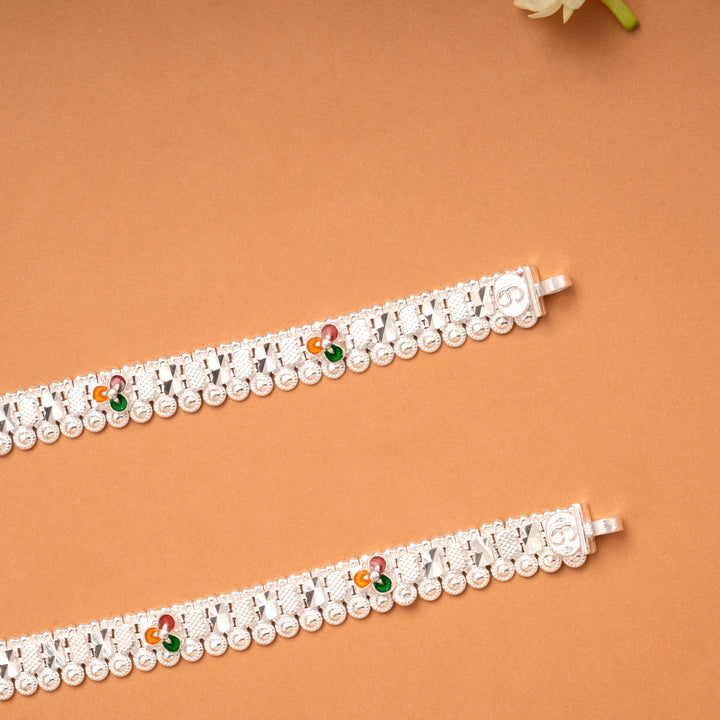 Multi Color Linear Enamel Silver Baby Anklets