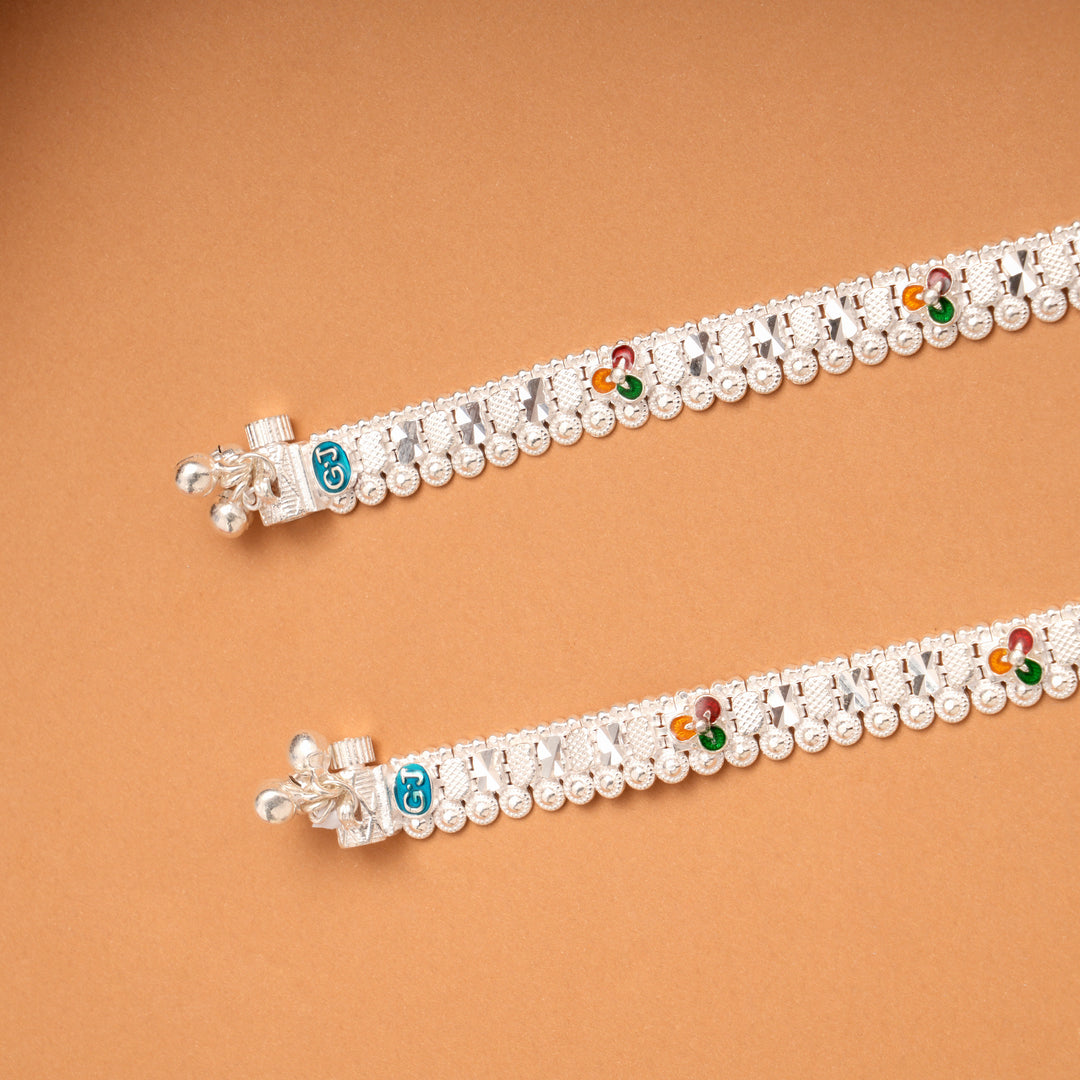 Multi Color Linear Enamel Silver Baby Anklets