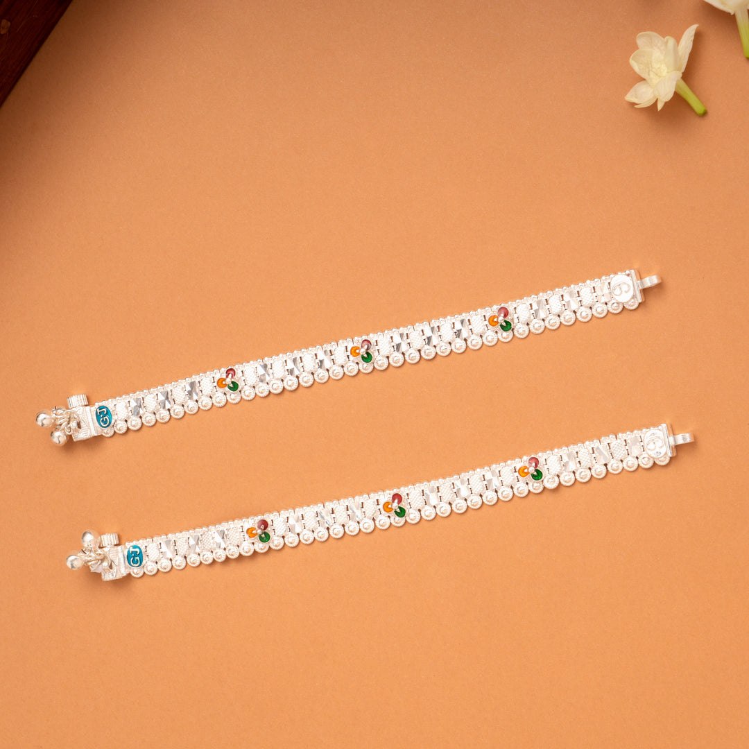 Multi Color Linear Enamel Silver Baby Anklets