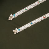 Trendy Multicolour Enamel Heart Design Silver Anklets