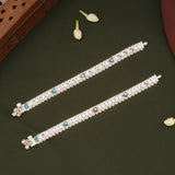 Trendy Multicolour Enamel Heart Design Silver Anklets