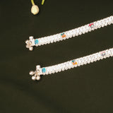 Triple Clover Flower Enamel Design Silver Anklets
