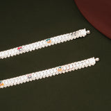 Triple Clover Flower Enamel Design Silver Anklets