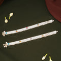 Triple Clover Flower Enamel Design Silver Anklets