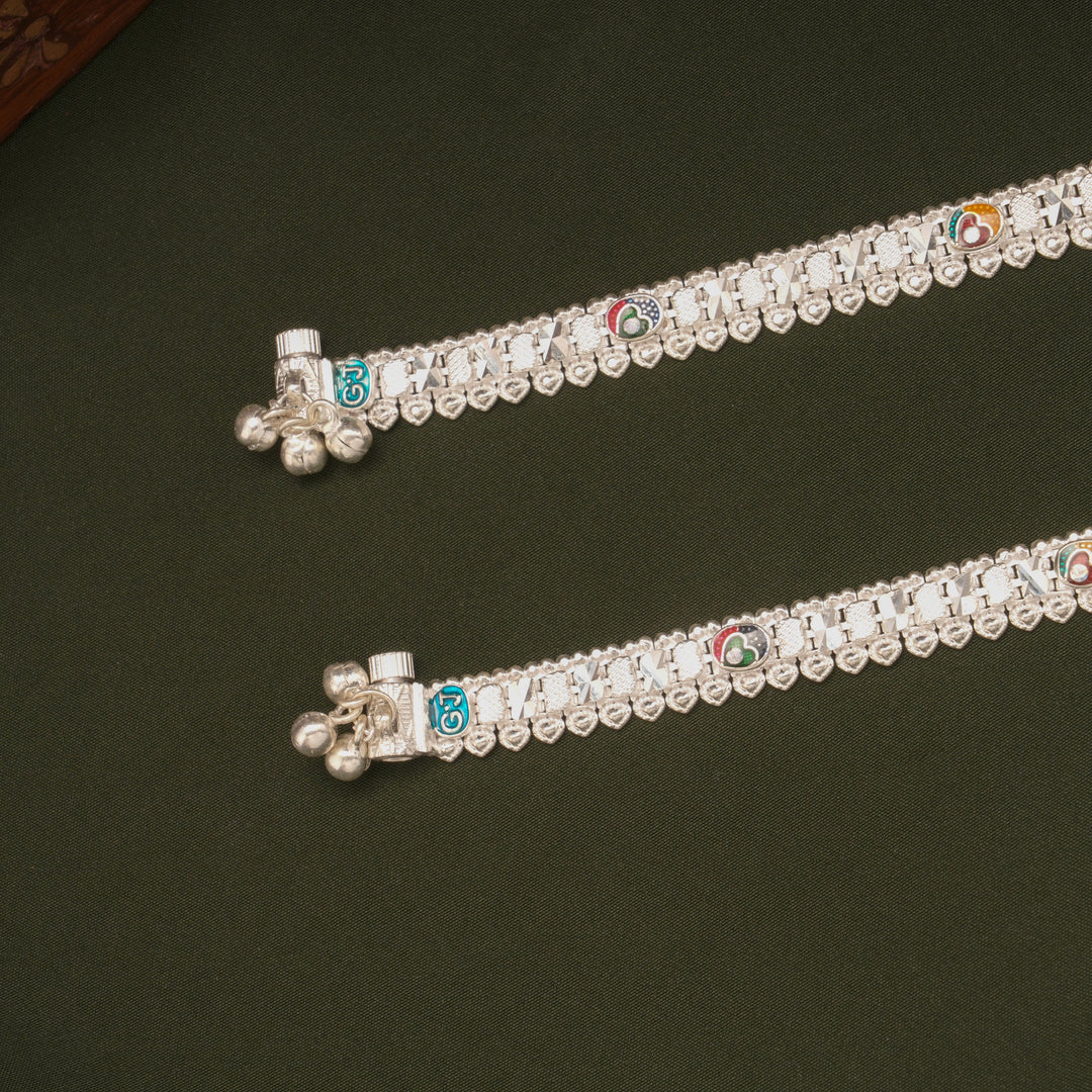 Minimal Multicolour Heart Enamel Silver Anklets