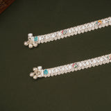 Minimal Multicolour Heart Enamel Silver Anklets