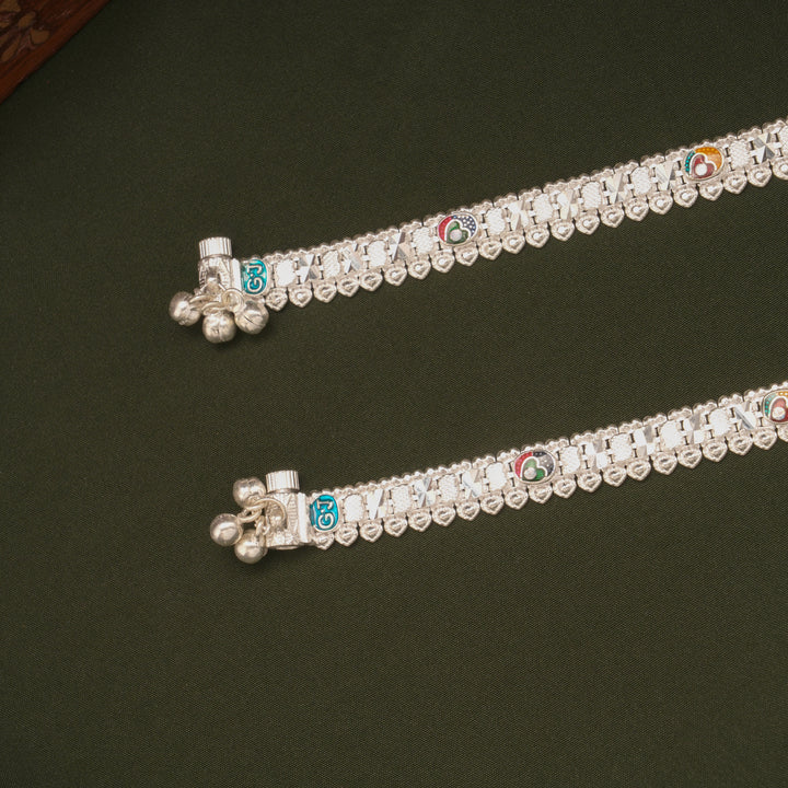 Minimal Multicolour Heart Enamel Silver Anklets