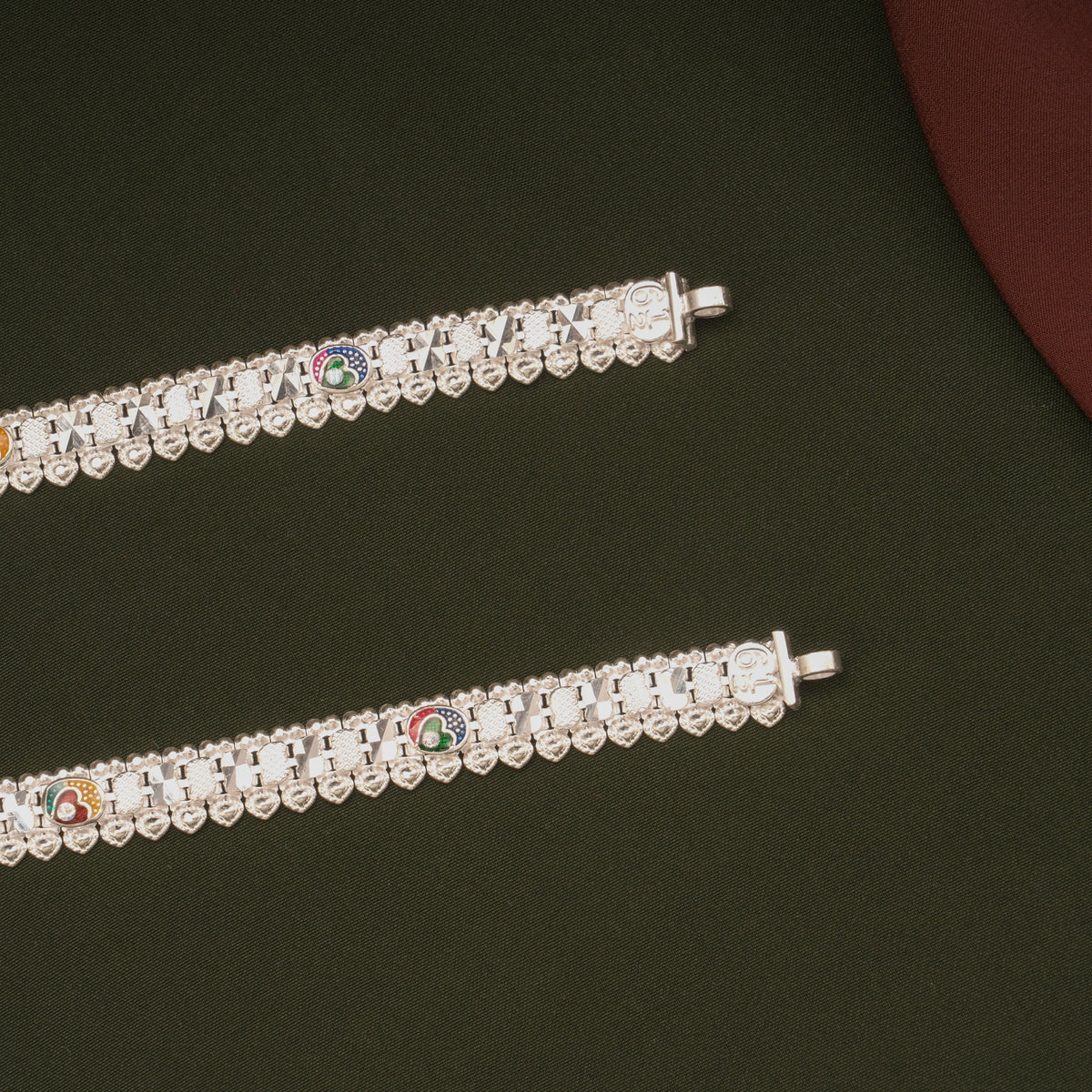 Minimal Multicolour Heart Enamel Silver Anklets