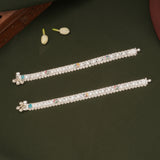 Minimal Multicolour Heart Enamel Silver Anklets