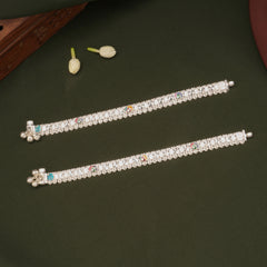Minimal Multicolour Heart Enamel Silver Anklets