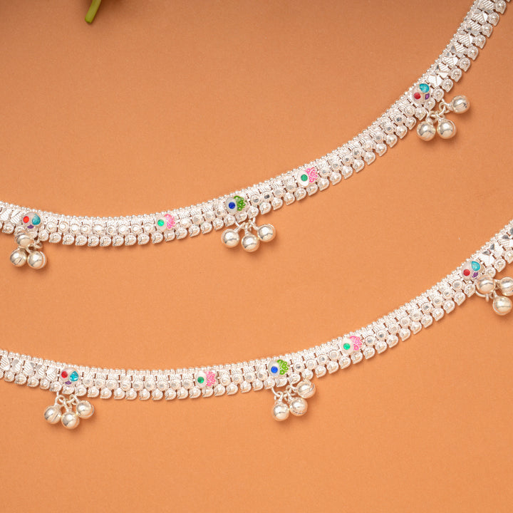Modern Multi Color Enamel Silver Anklets