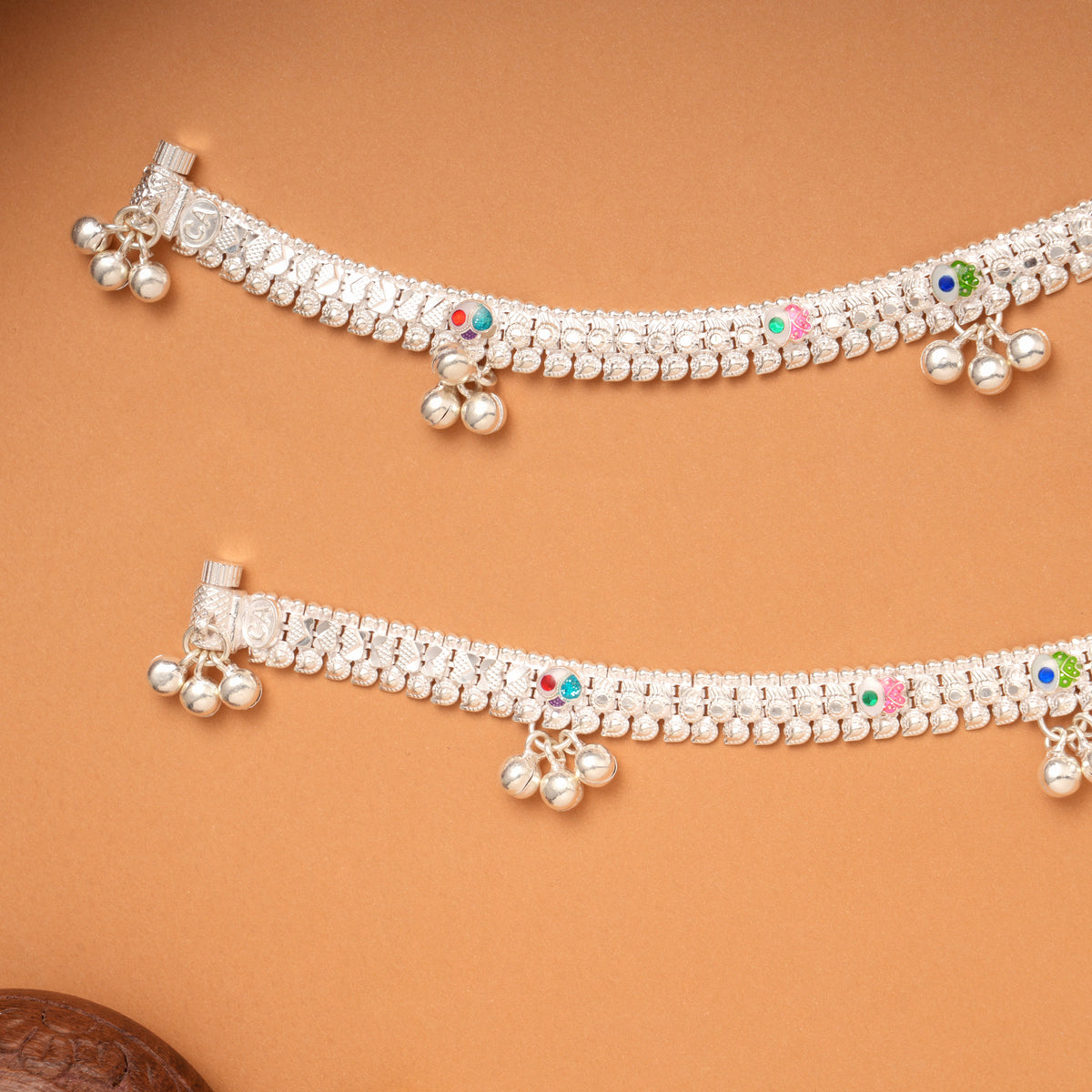 Modern Multi Color Enamel Silver Anklets
