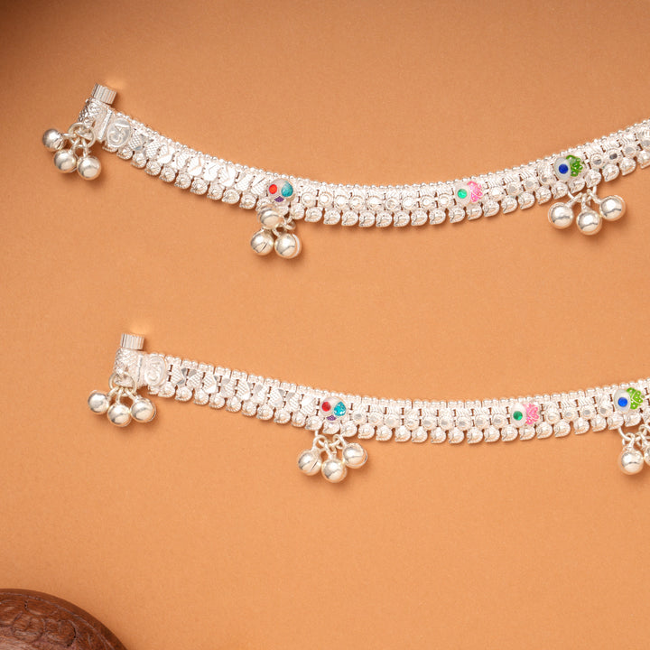 Modern Multi Color Enamel Silver Anklets