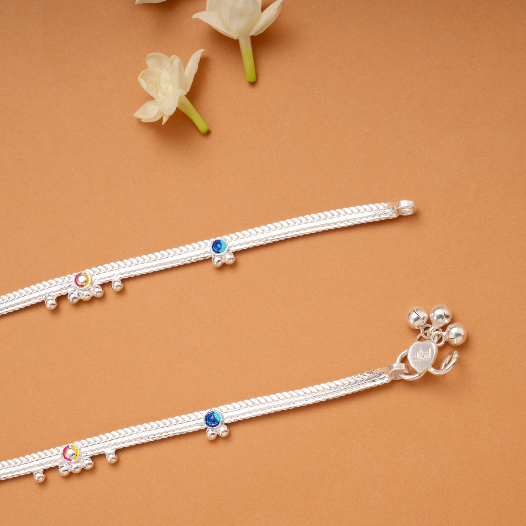 Elegant Enamel Beaded Silver Anklets
