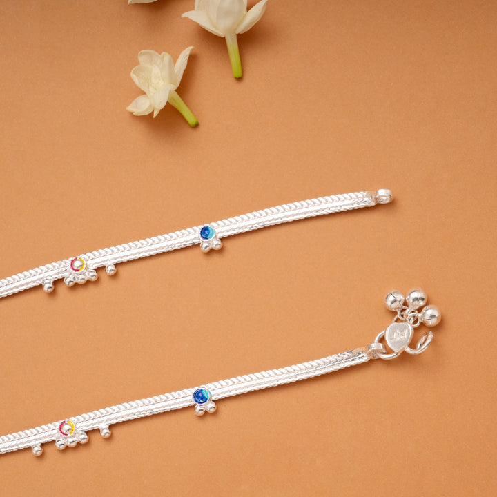 Elegant Enamel Beaded Silver Anklets