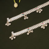 Regal Triple Flower Enamel Design Silver Anklets