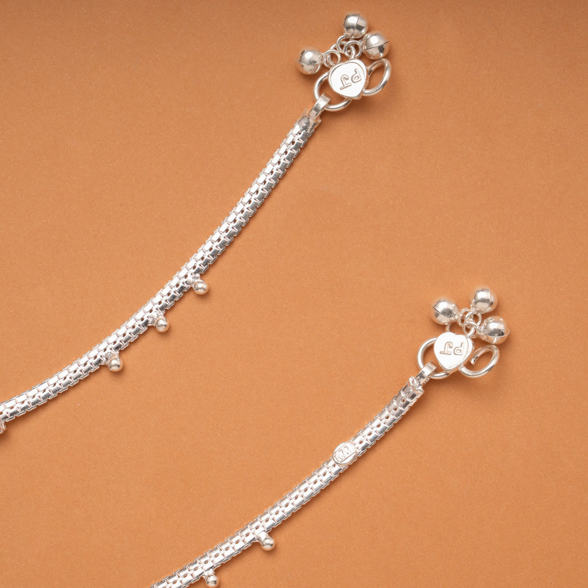 Triple Beaded Enamel Silver Anklets