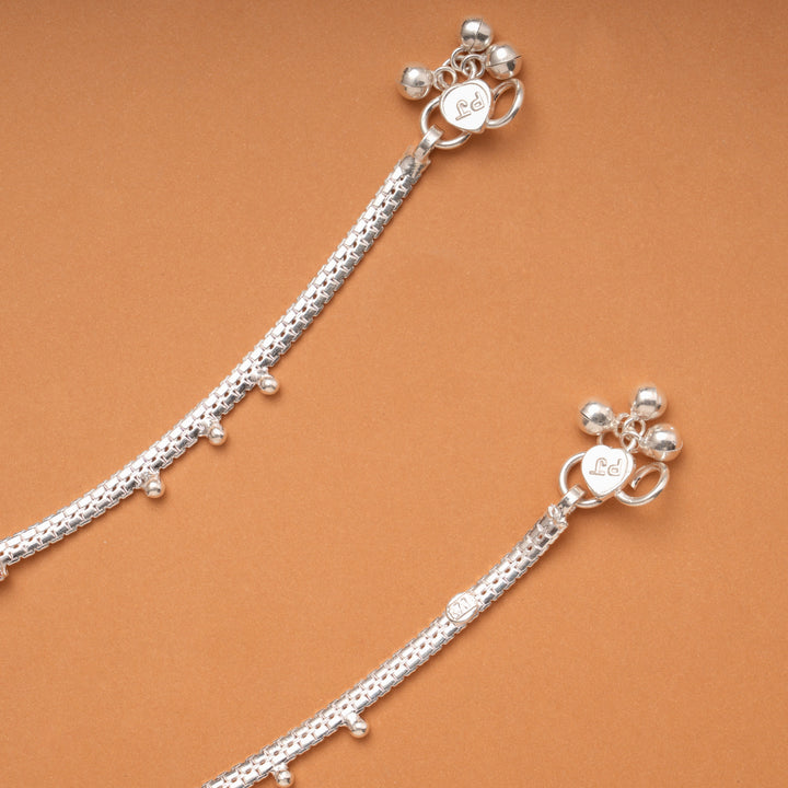 Triple Beaded Enamel Silver Anklets