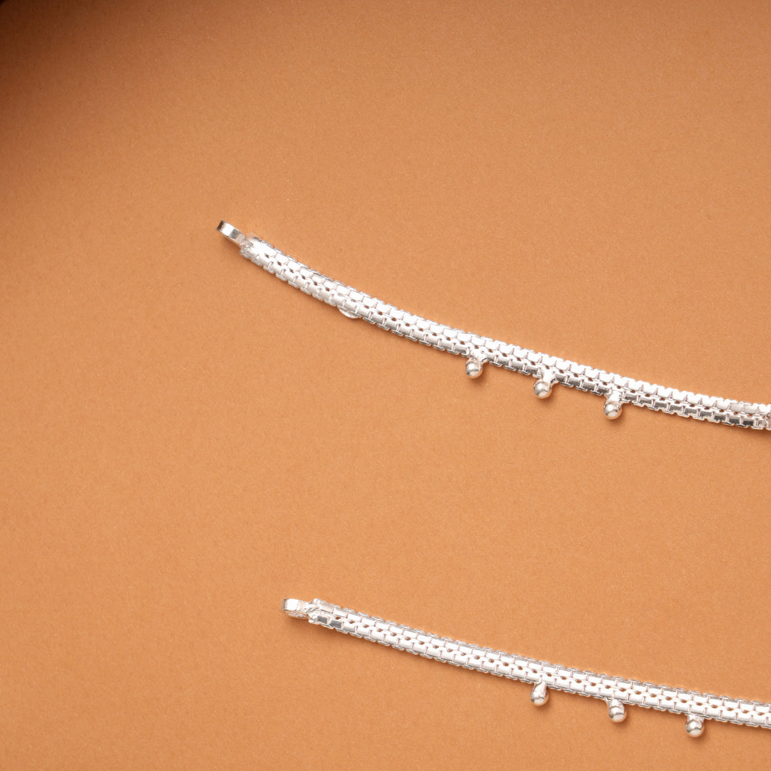 Triple Beaded Enamel Silver Anklets