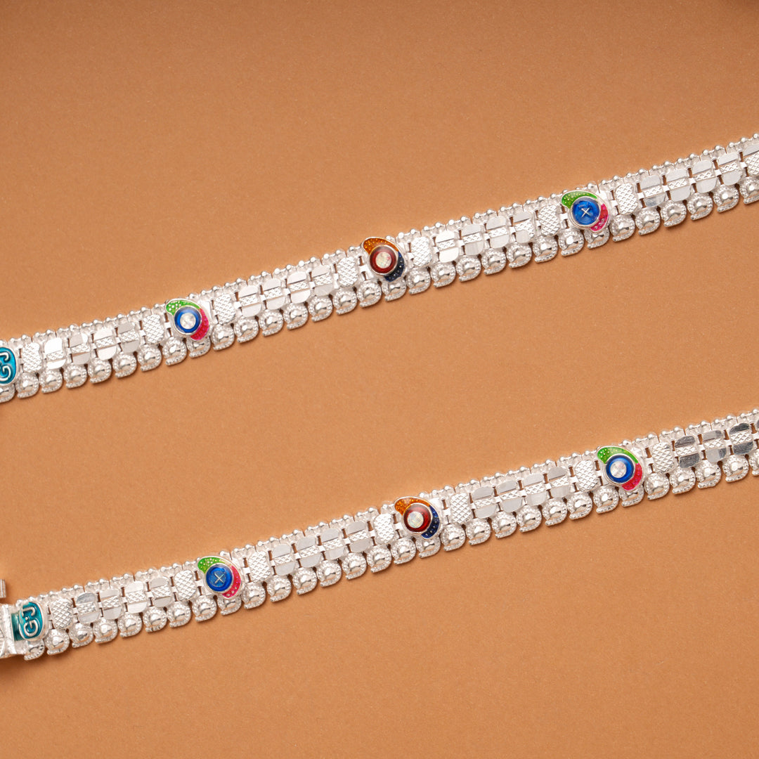 Trendy Triple Color Enamel Silver Baby Anklets