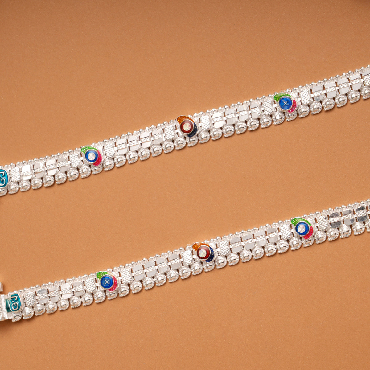Trendy Triple Color Enamel Silver Baby Anklets