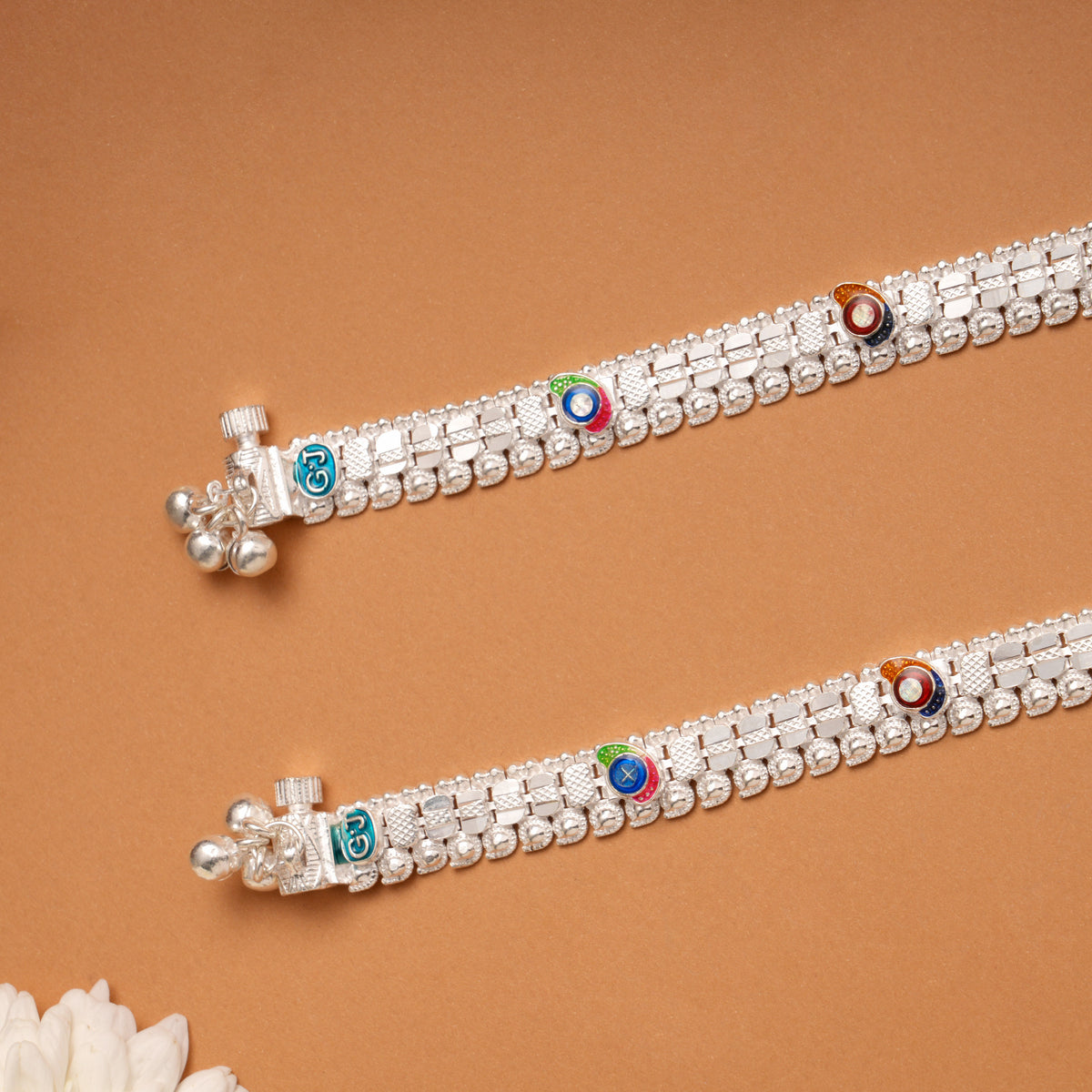 Trendy Triple Color Enamel Silver Baby Anklets