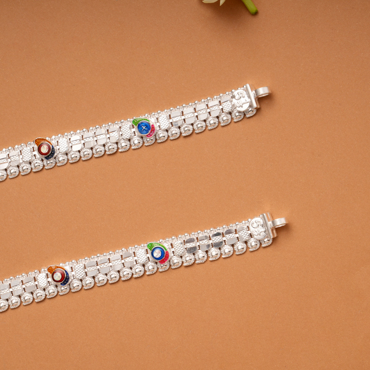 Trendy Triple Color Enamel Silver Baby Anklets