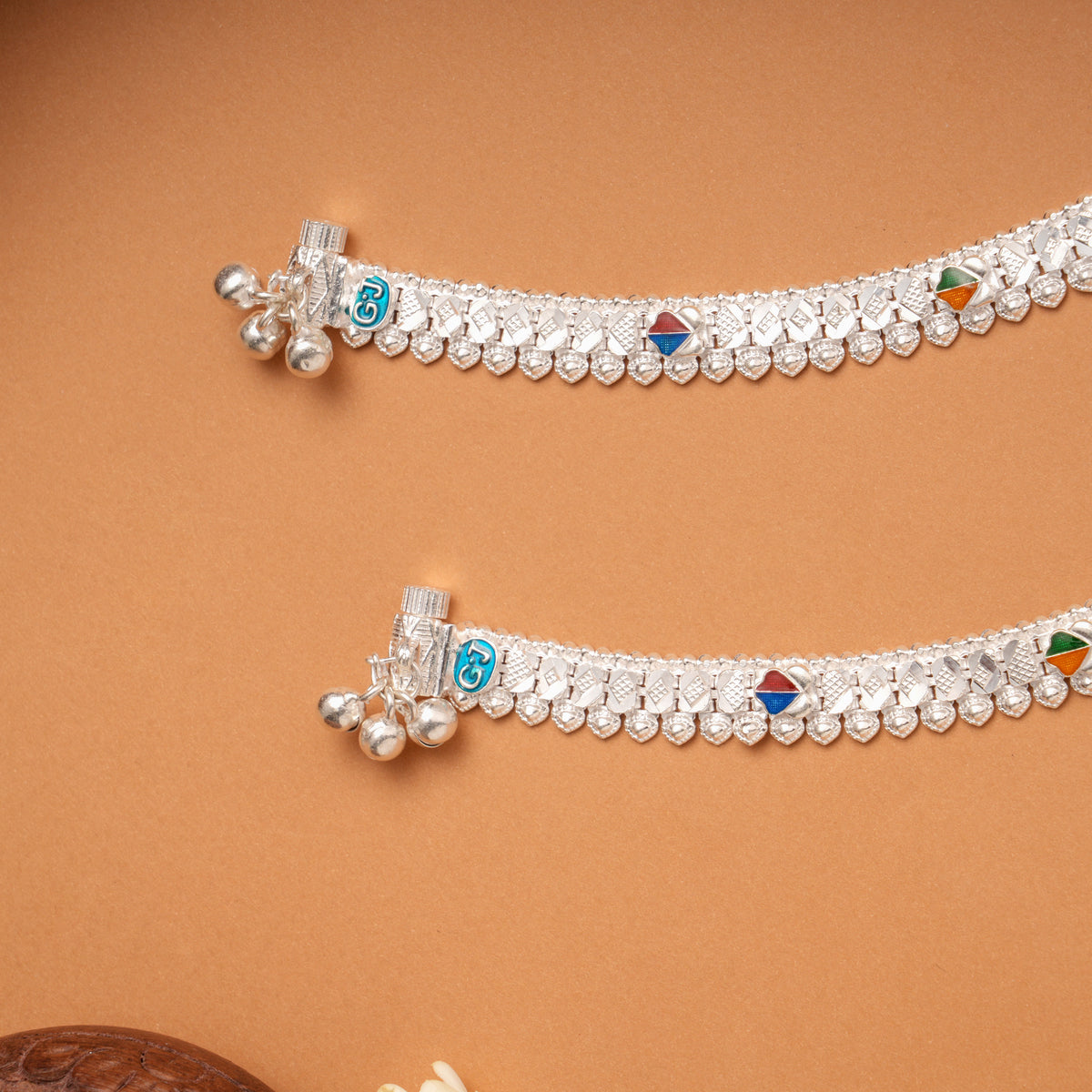 Elegant Heart Design Enamel Silver Anklets