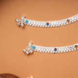 Elegant Heart Design Enamel Silver Anklets