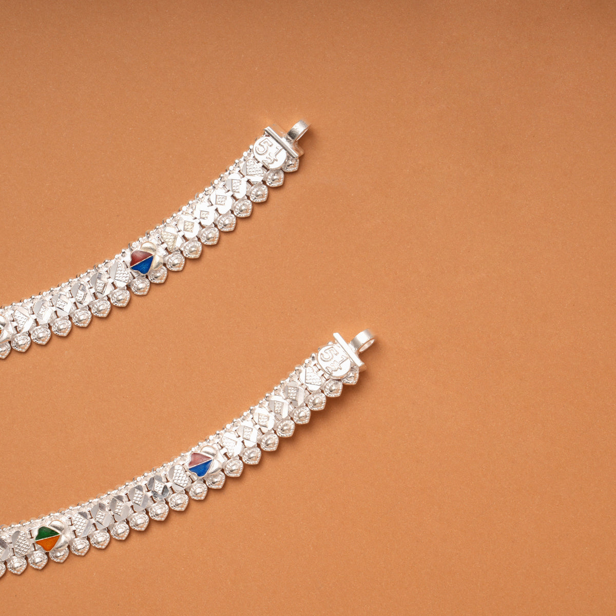 Elegant Heart Design Enamel Silver Anklets