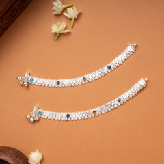Elegant Heart Design Enamel Silver Anklets