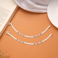 Dangling Bell Charm Heart Enamel Silver Anklets