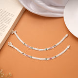 Dangling Bell Charm Heart Enamel Silver Anklets
