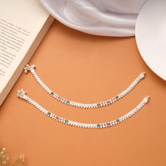 Dangling Bell Charm Heart Enamel Silver Anklets