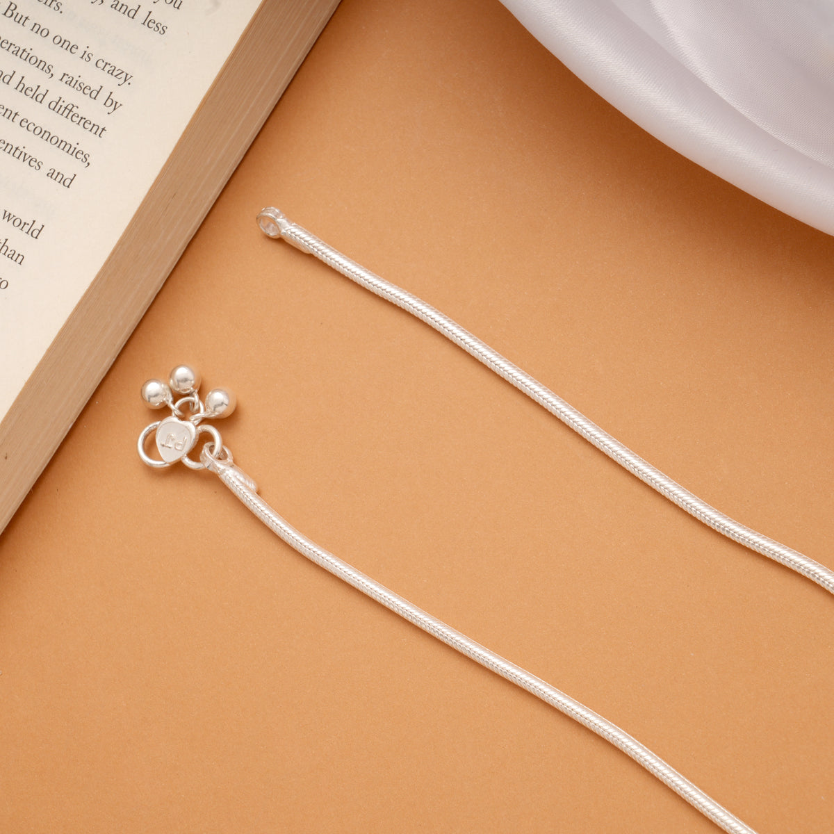 Signature Floral Enamel Pattern Silver Anklets