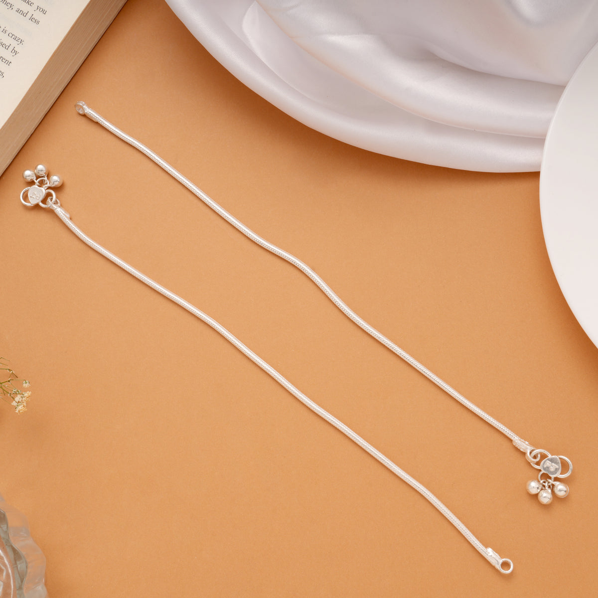 Signature Floral Enamel Pattern Silver Anklets