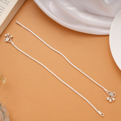 Signature Floral Enamel Pattern Silver Anklets
