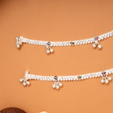 Colourful Floral Bell Drop Silver Anklets