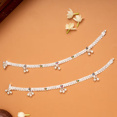 Colourful Floral Bell Drop Silver Anklets
