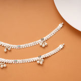 Multicolour Enamel Floral Beaded Silver Anklets