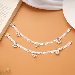 Multicolour Enamel Floral Beaded Silver Anklets