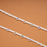 Multi Color Flower Enamel Silver Anklets
