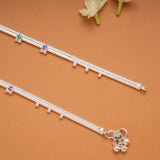Multi Color Flower Enamel Silver Anklets