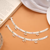 Elegant Flower Enamel Design Silver Anklets