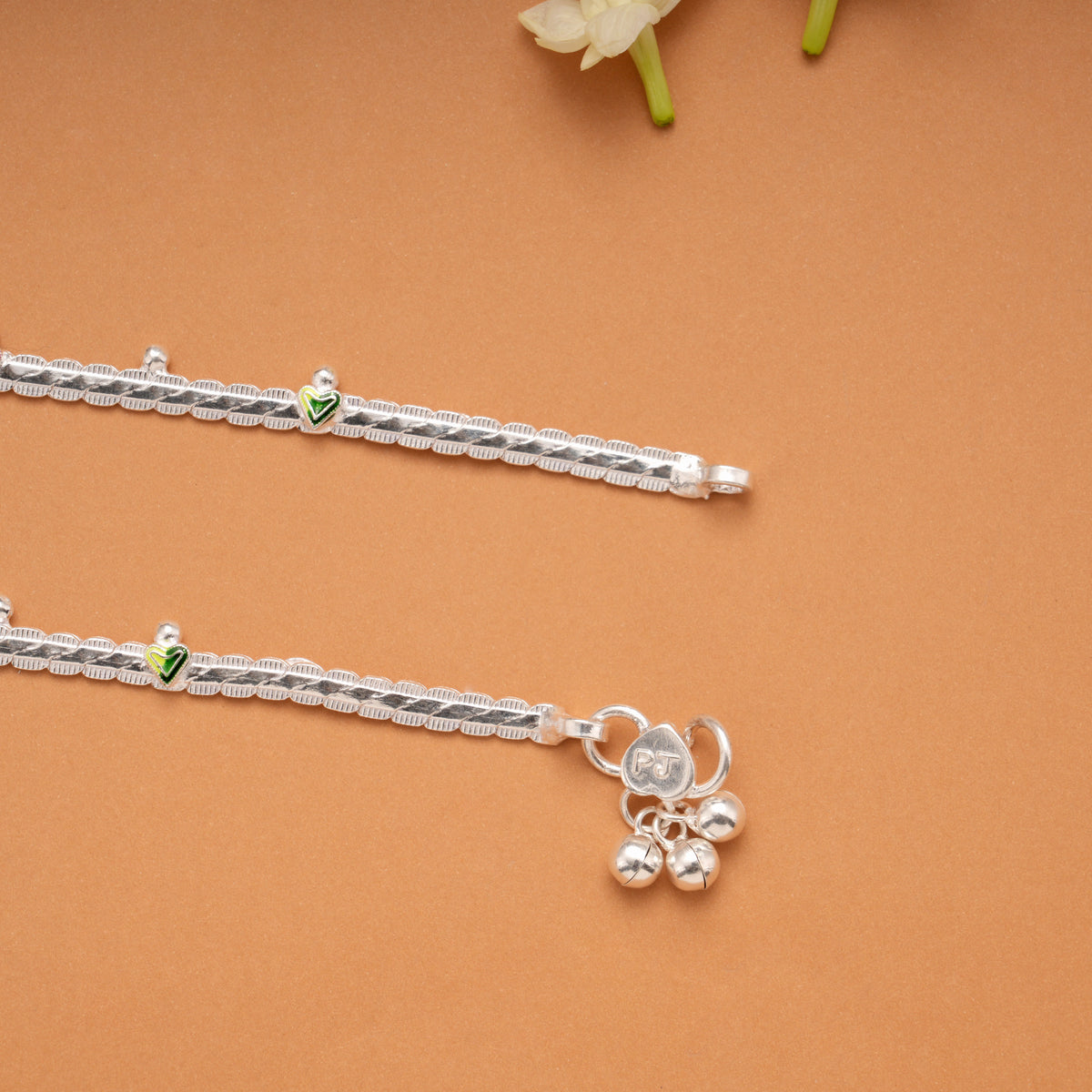 Lovely Heart Design Enamel Silver Anklets