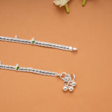 Lovely Heart Design Enamel Silver Anklets