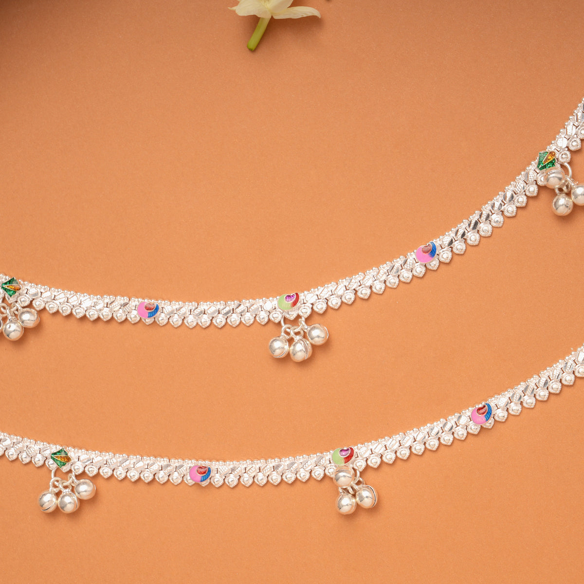 Trendy Colorful Enamel Silver Anklets