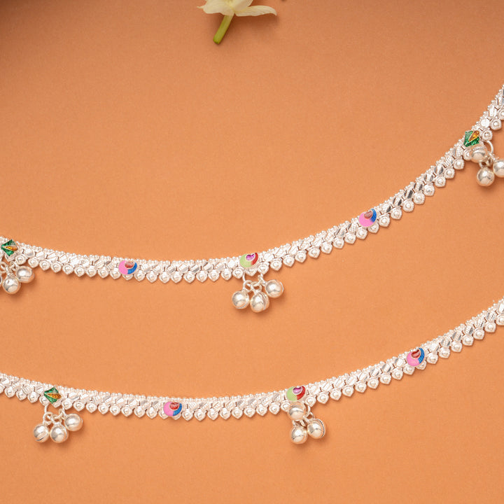 Trendy Colorful Enamel Silver Anklets