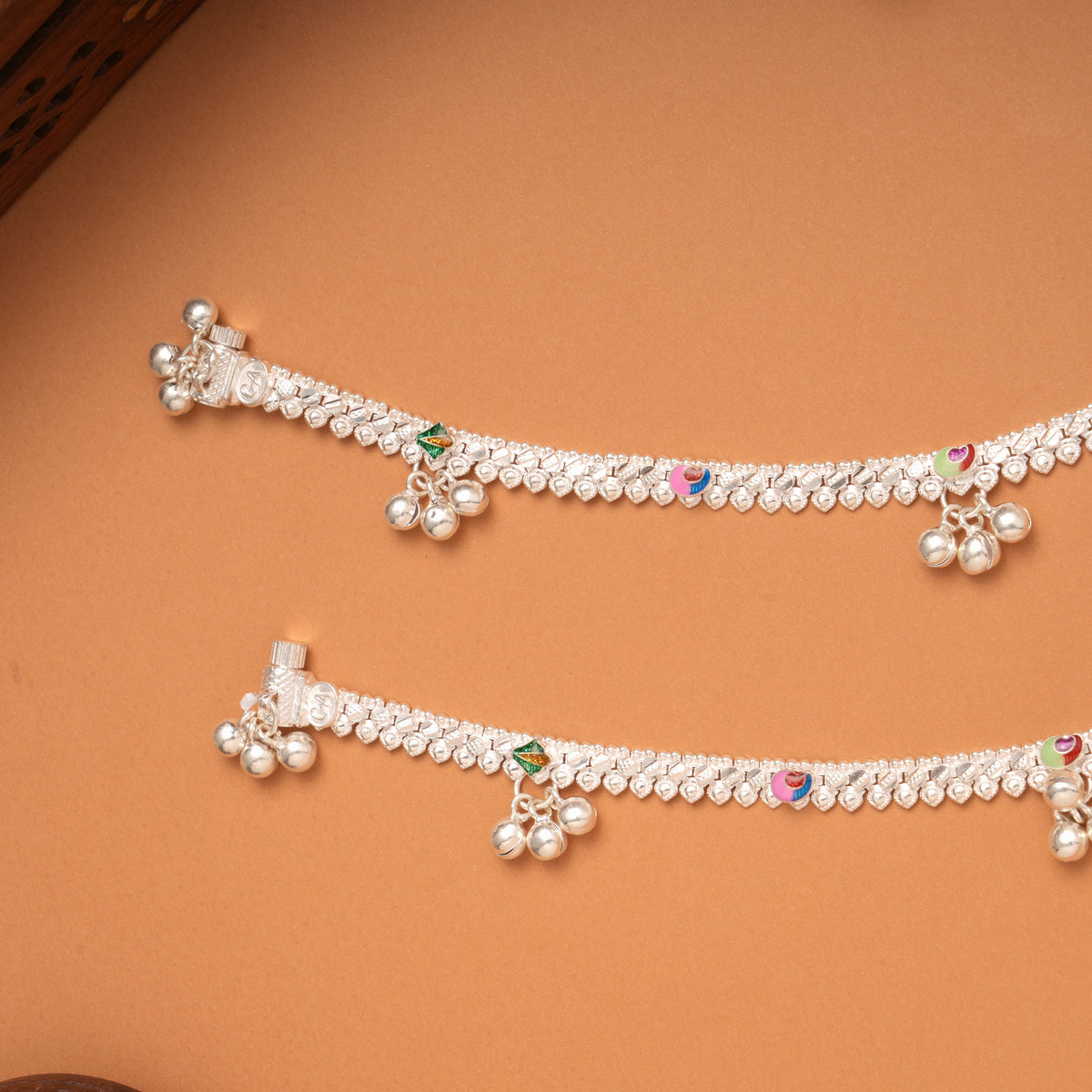 Trendy Colorful Enamel Silver Anklets