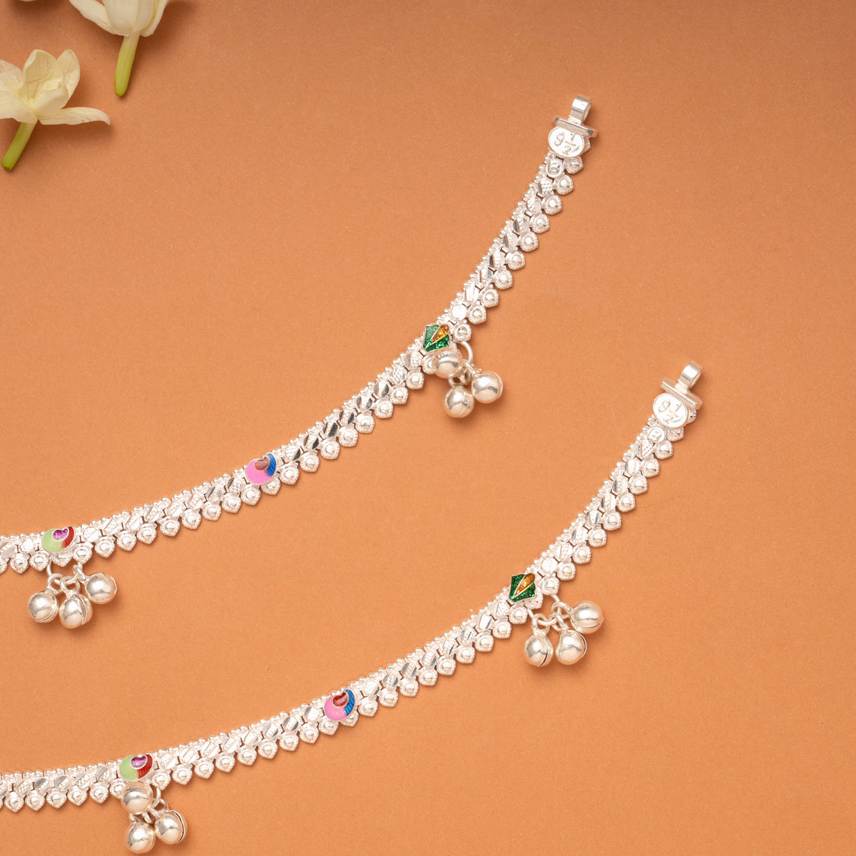 Trendy Colorful Enamel Silver Anklets